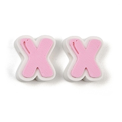 Letter X Cuentas de plástico europeo, abalorios de grande agujero, rosa, letra x, 17.5~18x8~20x8 mm, agujero: 4.5 mm