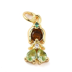 Настоящее золото 18K Покрытие стойки латунь с подвесками из фианита, долговечный, без кадмия и без свинца, реальный 18 k позолоченный, 18.5x7.5x3.5 мм, отверстие : 3 мм