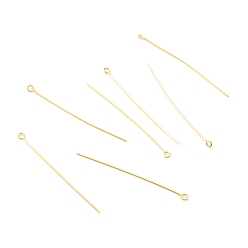 Real 18K Gold Plated Brass Eye Pins, Real 18K Gold Plated, 51x3x0.7mm, Hole: 1.5mm