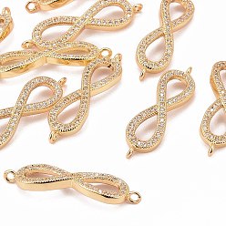 Настоящее золото 18K Латунные микро проложить класса AAA кубического циркония ссылки, бесконечность, без кадмия, без никеля и без свинца, реальный 18 k позолоченный, 7x27x2.5 мм, отверстие : 1 мм