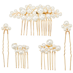 Золотой Железные палочки для волос и расчески, аксессуары для волос для женщин, с пластиковой бисера, золотые, 75.5x16.5x8 мм