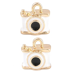 White Alloy Enamel Pendants, 3D Camera Charms, Golden, White, 10x10x6.5mm, Hole: 1.6mm