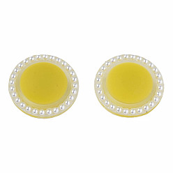 Yellow Acrylic Cabochons, with ABS Plastic Imitation Pearl Beads, Flat Round, Yellow, 21.5x6mm