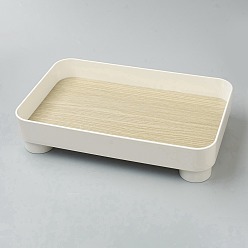White Multifunctional ABS Plastic Storage Tray, with MDF Board, for Cosmetics Jewelry Organizer Desktop Decoration Serving Platter, Rectangle, White, 32x20x7cm