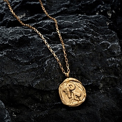 Aries Twelve Constellation Stainless Steel Pendant Necklaces, Box Chain Necklaces, Aries, 17.72 inch(45cm)