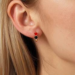 Настоящее золото 18K Модные латунные серьги-кольца в форме сердца, с эмалью, реальный 18 k позолоченный, 12 мм