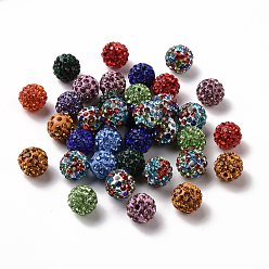 Mixed Color Pave Disco Ball Beads, Polymer Clay Rhinestone Beads, Round, Mixed Color, PP13(1.9~2mm), 6 Rows Rhinestone, 10mm, Hole: 1.5mm