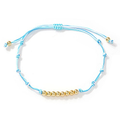 Голубой Латунные круглые бусины плетеные браслеты из бисера, плетеные браслеты из волоконного шнура для женщин, голубой, внутренний диаметр: 11 дюйм (28 см)