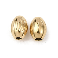 Настоящее золото 18K Текстурированные 304 шарики из нержавеющей стали, овальные, ионное покрытие (ip), реальный 18 k позолоченный, 8x6 мм, отверстие : 2 мм