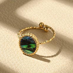 Настоящее золото 18K Овальные 304 манжеты из ракушки пауа из нержавеющей стали для женщин, ионное покрытие (ip), реальный 18 k позолоченный, 13x10.5 мм, внутренний диаметр: регулируемый