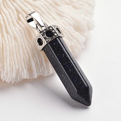 Синий Драгоценный Камень Пули латунные подвески с драгоценными камнями, платина, синтетический синий авантюрин, 44 мм, отверстие : 5x8 мм