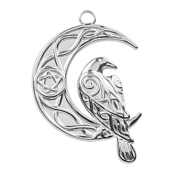 Нержавеющая Сталь Цвет 304 подвески из нержавеющей стали, луна с подвеской в виде птицы, цвет нержавеющей стали, 36x25 мм
