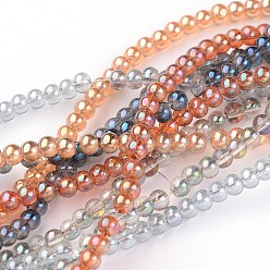 Mixed Color Electroplate Glass Round Beads Strands, Mixed Style, Mixed Color, 3x3mm, Hole: 1mm, about 126pcs/strand, 14.5 inch
