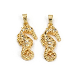 Настоящее золото 18K Латунные микро проложить кубического циркония подвески, без кадмия и без свинца, морской конек, реальный 18 k позолоченный, 23x11.5x4.5 мм, отверстие : 4.5x2 мм