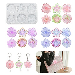 Mixed Shapes DIY Silicone Flower Pendant Molds, Decoration Making, Resin Casting Molds, For UV Resin, Epoxy Resin Jewelry Making, Mixed Shapes, 190x132x6mm, Hole: 1.7mm, Inner Diameter: 52.5~61.5x58~61mm