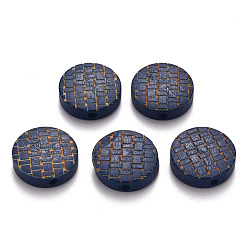 Прусский Синий Расписные бусы из натурального дерева, лазерная гравировка, плоско-круглые, берлинская лазурь, 15x5 мм, отверстие : 1.8 мм