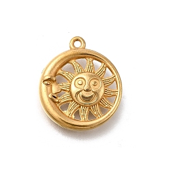 Настоящее золото 18K 304 подвески из нержавеющей стали, луна и солнце, ионное покрытие (ip), реальный 18 k позолоченный, 21x18.5x4.5 мм, отверстие : 1.4 мм