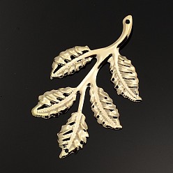 Golden Iron Leafy Branch Filigree Big Pendants, Golden, 51x32x1mm, Hole: 1mm