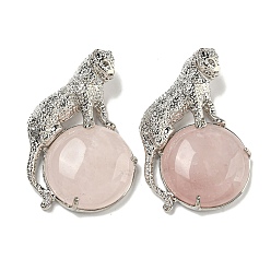 Розовый Кварц Полукруглые подвески из натурального розового кварца, покрытие стойки латунные подвески с леопардовым принтом, платина, без кадмия и без свинца, 42x27x7.5 мм, отверстие : 3x5 мм