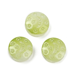 Желто-Зеленый Прозрачные стеклянные бусины, Плоский круглый с луной и звездой, спекающийся лак, желто-зеленый, 13x6 мм, отверстие : 1 мм