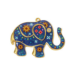Настоящее золото 18K 304 эмаль нержавеющей стали большие кулоны, Слон прелести, со стразами, ионное покрытие (ip), реальный 18 k позолоченный, 61x46 мм