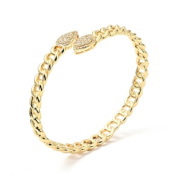 Real 18K Gold Plated Clear Cubic Zirconia Teardrop Open Cuff Bangle, Brass Curb Chains Shape Bangle for Women, Cadmium Free & Nickel Free & Lead Free, Real 18K Gold Plated, Inner Diameter: 2-3/8 inch(5.9cm)