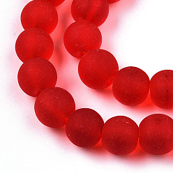 Red Transparent Glass Beads Strands, Frosted, Round, Red, 8~8.5mm, Hole: 1.5mm, about 51~53pcs/strand, 14.96 inch~15.55 inch(38~39.7cm)