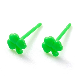 Лайм Серьги-гвоздики из экологически чистого пластика, трилистник, желто-зеленые, 5.5x5.5x1 мм, штифты : 0.8 мм