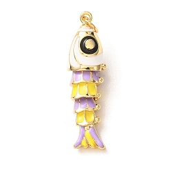 White Brass with Enamel Pendants, Fish Charms, Rack Plating, Long-Lasting Plated, Lead Free & Cadmium Free, Real 18K Gold Plated, White, 39.5x11.5x9.5mm, Hole: 4mm