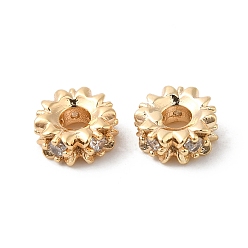 Настоящее золото 18K Латунные микро проложить кубических циркония шарики прокладки, без кадмия, без никеля и без свинца, плоско-круглые, реальный 18 k позолоченный, 6x2.5 мм, отверстие : 2 мм