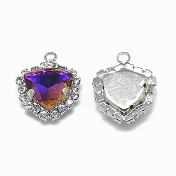 Глубокий Фиолетовый K 9 подвески из стеклянного горного хрусталя, с латунной фурнитурой платинового цвета, треугольные, фиолетовый синий, 19.5x16x7 мм, отверстие : 2 мм