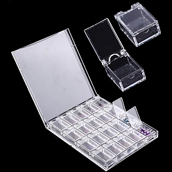 Clear Transparent Acrylic 20 Grids Bead Containers, with Independent Bottles & Lids, Rectangle, Clear, 14.5x12.5x1.6cm