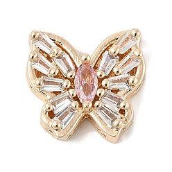 Бледно-Розовый Латунные микро проложить кубического циркония бусы, бабочка, без свинца и без кадмия, долговечный, розовый жемчуг, 14.5x15.5x5.5 мм, отверстие : 1.2 мм
