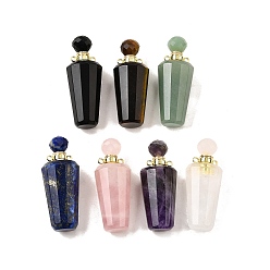 Смешанные камни Подвески для флаконов с драгоценными камнями, с 304 фурнитурой из нержавеющей стали, граненые, амулеты бутылка, золотые, 45~46x18 мм, отверстие : 1.9 мм