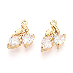 Настоящее золото 18K Латунные микропаве прозрачные подвески с фианитом, черри прелести, без никеля , прозрачные, 16.2x12x4 мм, отверстие : 1.2 мм
