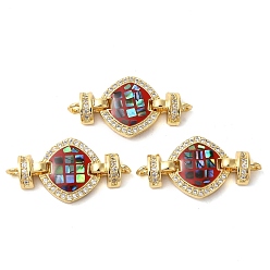 (123L) Белый крем непрозрачный блеск Покрытие стойки латунь микро-паве прозрачный кубический цирконий ромбовидные звенья соединительные подвески, с эмалью и ракушкой, реальный 18 k позолоченный, долговечный, без свинца и без кадмия, огнеупорный кирпич, 14x26x4 мм, отверстие : 1.4 мм