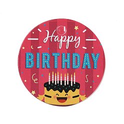 Food Happy Birthay Kraft Paper Gift Tags, Flat Round, Cake Pattern, 3x0.02cm, Hole: 3mm, about 100pcs/bag