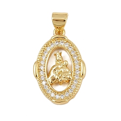 Настоящее золото 18K Латунные микро проложить кубического циркония подвески, без кадмия и без свинца, религия, овальные, реальный 18 k позолоченный, 21.5x14x2.5 мм, отверстие : 4.5x3.5 мм