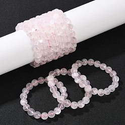 Розовый Кварц Натуральные розовые кварцевые круглые бусины эластичные браслеты для женщин, внутренний диаметр: 2-1/4 дюйм (5.8 см)