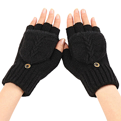 Черный 1 пара перчаток без пальцев из акрилового волокна, зимние теплые перчатки, полузакрытые 2 в 1 комбинированные варежки, чёрные, 180x120 мм