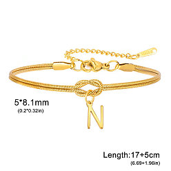 Letter N 304 Браслеты с подвесками в виде инициалов из нержавеющей стали, браслеты из змеиной цепи для женщин, золотые, Письмо N, 6.69 дюйм (17 см)