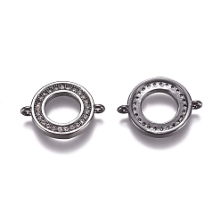 Черный Цвет Металла Соединители из латуни с микропаве и кубическим цирконием, кольцо, прозрачные, металлический черный , 20x15x2.2 мм, отверстие : 1.2 мм