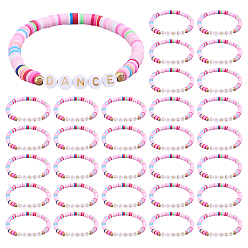 Colorful 32Pcs Handmade Polymer Clay & Acrylic Bead Bracelets, Colorful, Inner Diameter: 1.97 inch(5cm)