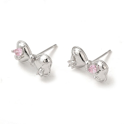 Платина Левая и правая стойки, латунное покрытие, микропаве из кубического циркония, гвоздики, фурнитура для сережек, без кадмия, без никеля и без свинца, бантом, платина, 16x8 мм, отверстие : 1 мм, штифты : 11x0.7 мм