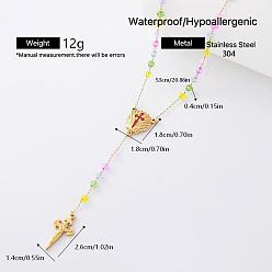 Colorful Vintage Resin Rosary Bead Necklaces, 304 Stainless Steel Religion Cross Pendant Necklaces for Women, Golden, Colorful, 20.87 inch(53cm)