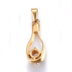 Golden 304 Stainless Steel Pendants, with Cubic Zirconia, Bottle, Clear, Golden, 22x8x6mm, Hole: 5x3mm