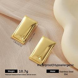 Rectangle 304 серьги-гвоздики из нержавеющей стали для женщин, золотые, прямоугольные, 30x18 мм