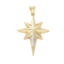 Настоящее золото 18K Латунные микро проложить кубического циркония подвески, звезда, стойки покрытие, без кадмия и без свинца, долговечный, реальный 18 k позолоченный, 32x22x4 мм, отверстие : 4x3 мм