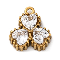 Прозрачный Ионное покрытие (IP) 304 подвески из циркония из нержавеющей стали, цветок с подвесками в виде сердечек, реальный 18 k позолоченный, прозрачные, 11.5x10.5x3 мм, отверстие : 1.2 мм