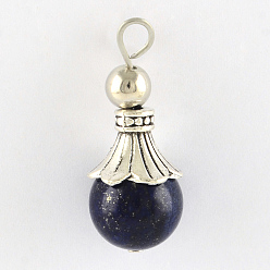 Ляпис-Лазурь Природный лазурит подвески, со сплавочной фурнитурой, античное серебро, snowcone, окрашенные, 29.5x12.5 мм, отверстие : 2.5 мм